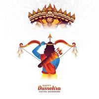 lord rama matando a ravana con diez cabezas en el fondo de la celebración feliz dussehra vector