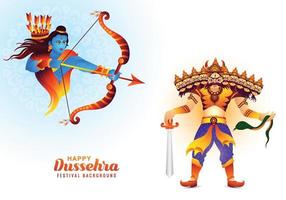 Lord rama with arrow killing ravana in navratri celebration card background vector