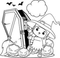 Halloween coloring book cute little girl witch vector