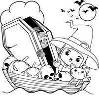 Halloween coloring book cute little girl witch vector