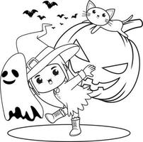 Halloween coloring book cute little girl witch vector