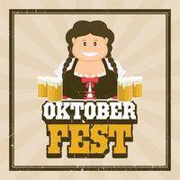 cartel vintage de oktoberfest con dibujos animados de personajes vector