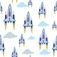 seamless cartoon spaceship pattern background vector