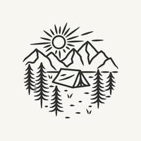 insignia de logotipo de paisaje de naturaleza de aventura de línea dibujada a mano vector