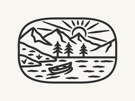 Hand Drawn Line Adventure nature landscape Logo Badge vector