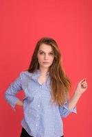 woman playing with her long silky hair photo