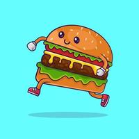 lindo vector de ilustración de personaje de dibujos animados de hamburguesa