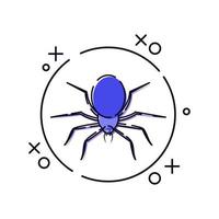 Spider on the web in line art. Helloween creepy insects. Colorful vector illustration isolated on white background.