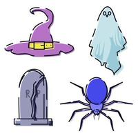 iconos de helloween establecidos en el arte lineal. elementos de vacaciones de otoño. Ilustración de vector colorido aislado sobre fondo blanco.