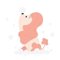 Cute dog in the foam. Washing a poodle. Vector kawaii