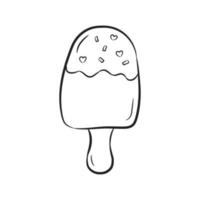 Popsicle in black linear drawing style. Ice cream, eskimo in doodle style. Vector illustration isolated on white background