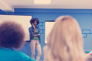 Black woman Speaker Seminar Corporate Business Meeting Concept photo