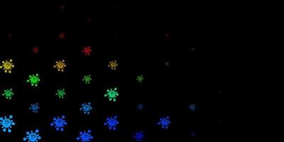 Dark multicolor vector backdrop with virus symbols.