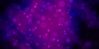 Dark Purple vector background with circles, stars.