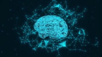 animação 3d conceitual de holograma cerebral digital com inteligência artificial ai ou máquina de dados profundos. video