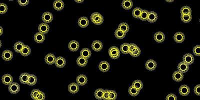 Telón de fondo de vector amarillo oscuro con símbolos de virus.