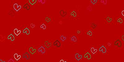 Light Green, Red vector background with hearts.