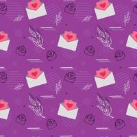 Seamless pattern on a rose background with an envelope with a letter, twigs and geometric shapes vector