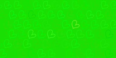 Light Green vector background with Shining hearts.