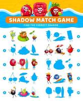 Shadow match game with cartoon berry characters vector