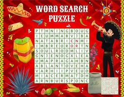 Word search puzzle game worksheet, Mexican quiz