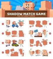 Shadow match game with package box characters vector