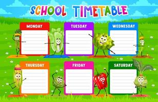 Timetable schedule cartoon vegetables on fitness vector