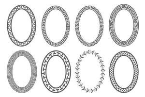 Greek key oval frame set. Circle borders with meander ornaments. Ellipse ancient designs. Vector illustration.