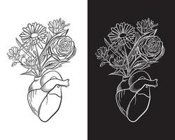 vector illustration of a heart in the form of a flower vase