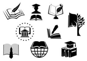 Black and white education or knowledge icons vector