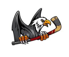 mascota del águila americana con palo deportivo de hockey sobre hielo vector