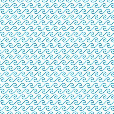 Ocean and sea blue curly waves seamless pattern