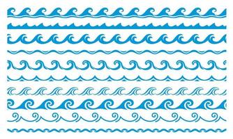 Sea and ocean blue wave line, water borders vector