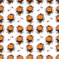 seamless pattern pumpkin head doll illustration vector