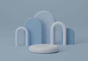 Cosmetic round podium or pedestal with on blue background, Abstract product display podium, 3d rendering studio with geometric shapes, Cosmetic product minimal scene with platform photo