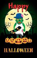 Happy Halloween poster with zombie boy. Halloween greeting card vector