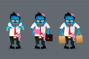 Zombie office worker set isolated on a grey background. Zombie men cartoon style vector