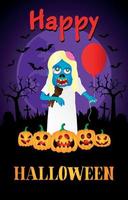 Happy Halloween poster with zombie girl. Halloween greeting card vector