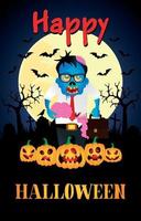 Happy Halloween poster with zombie office worker. Halloween greeting card vector