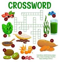 Natural superfoods crossword worksheet, word quiz vector