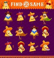 Cartoon mexican nachos chips characters game vector