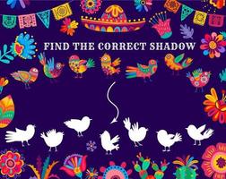 Find correct shadow of alebrije birds kids game vector