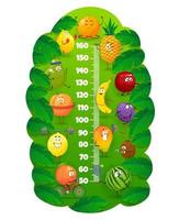 Kids height chart with cartoon fruits do fitness vector