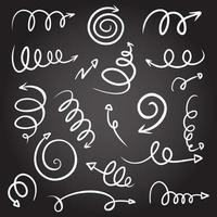 Set of spirals with arrows, vector illustration hand drawn on black background