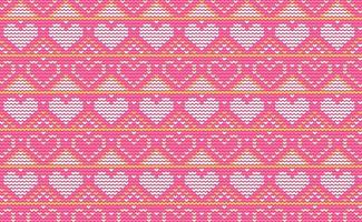 Heart Knit Pattern Vector, Love Embroidery Antique Background, Handcraft Craft wallpaper, Fabric Crochet art vector