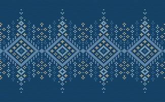 Blue and Yellow Embroidery Pattern, Knitted Repeat Background, Vector Textile Template seamless