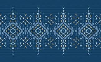 Blue and Yellow Embroidery Pattern, Knitted Repeat Background, Vector Textile Template seamless