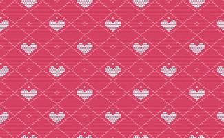 vector de patrón de punto de corazón rojo y blanco, fondo de repetición de bordado de amor, ilustración continua de tela