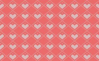 Heart Knitted Pattern Vector, White and Red Love Embroidery Continuous Background, Cloth Classic texture vector