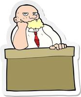 sticker of a cartoon bored man at desk vector